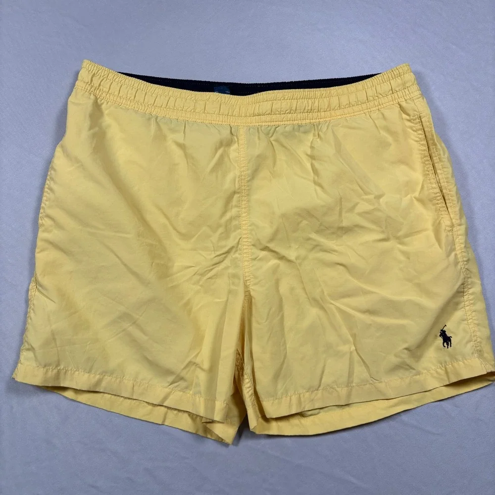Polo Ralph‎ Lauren Swim Trunks Mens Medium Yellow Nylon Mesh Lined Pony Logo